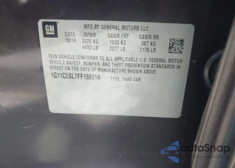 2015 Chevrolet Malibu 1Lt из США, поврежденный, VIN 1G11C5SL7FF188014